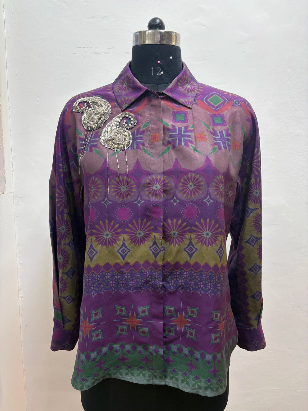 Imperial Purple Mosaic Silk Shirt-Shirts-Siddhartha Bansal