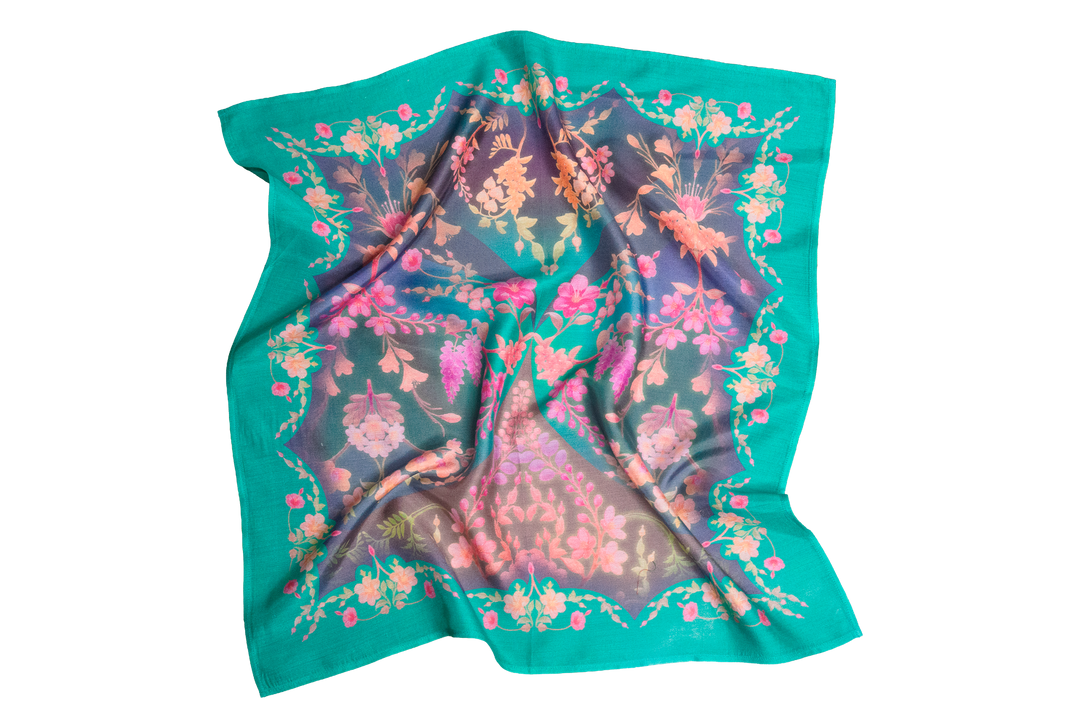Aqua Pink  Petals Scarf