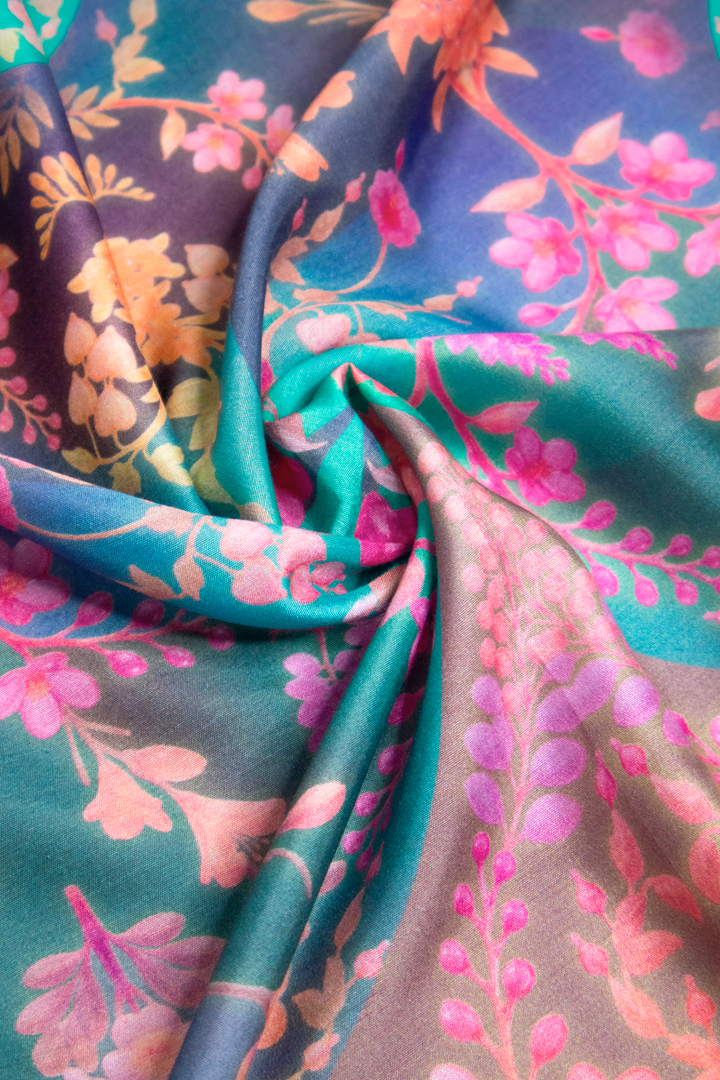 Aqua Pink  Petals Scarf