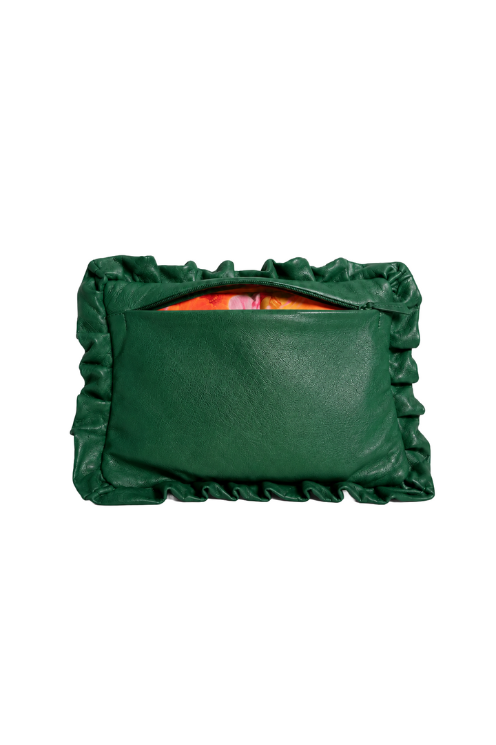Emerald Green Ruffle Cushion Clutch-Bags-Siddhartha Bansal