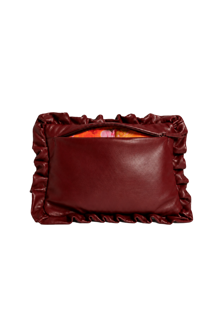 Deep Wine Ruffle Cushion Clutch-Bags-Siddhartha Bansal