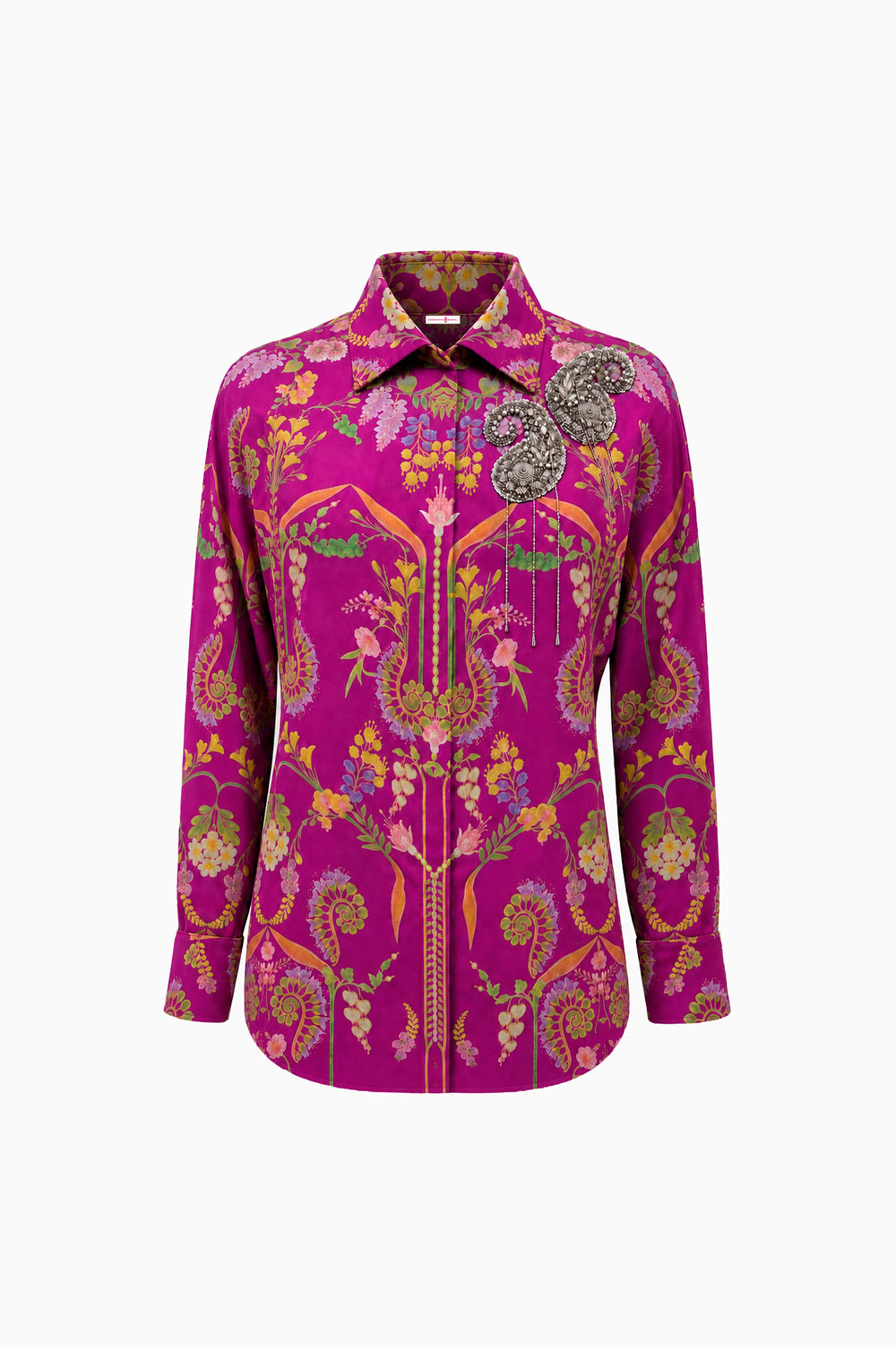 Fuchsia Flora Baroque Silk Shirt-Shirts-Siddhartha Bansal