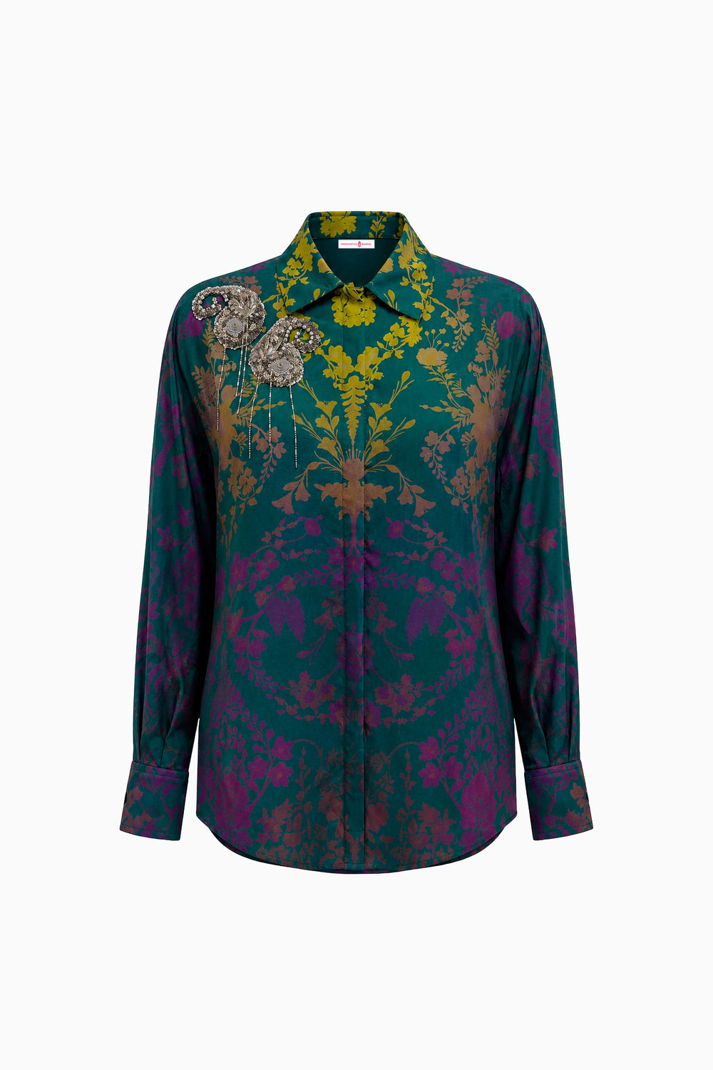 Teal Ombre Damask Jewel Shirt-Shirts-Siddhartha Bansal