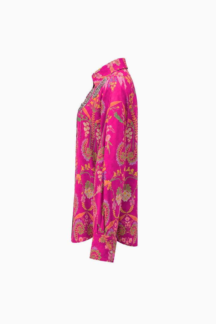 Fuchsia Flora Baroque Silk Shirt-Shirts-Siddhartha Bansal