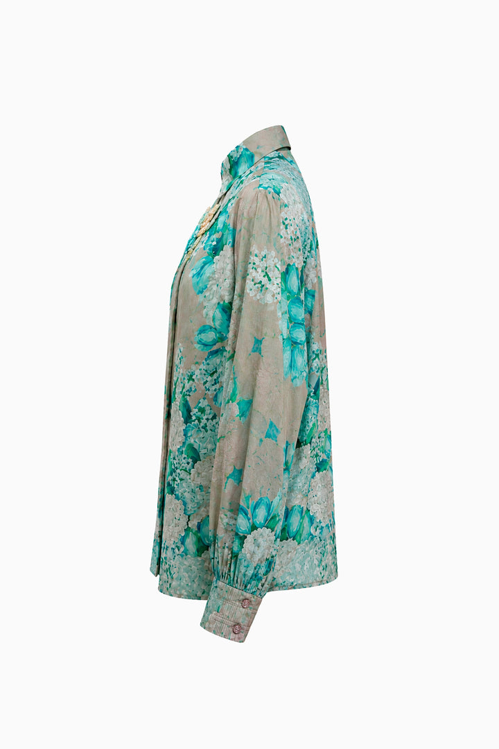 Teal Bloom Rhapsody Shirt-Shirts-Siddhartha Bansal