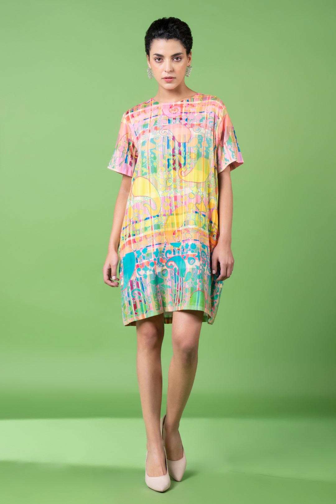 Check And Paisley Embroidered Dress-Siddhartha Bansal