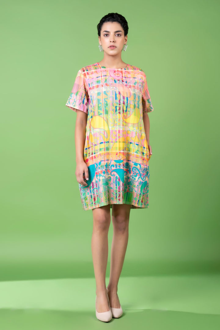 Check And Paisley Embroidered Dress-Siddhartha Bansal