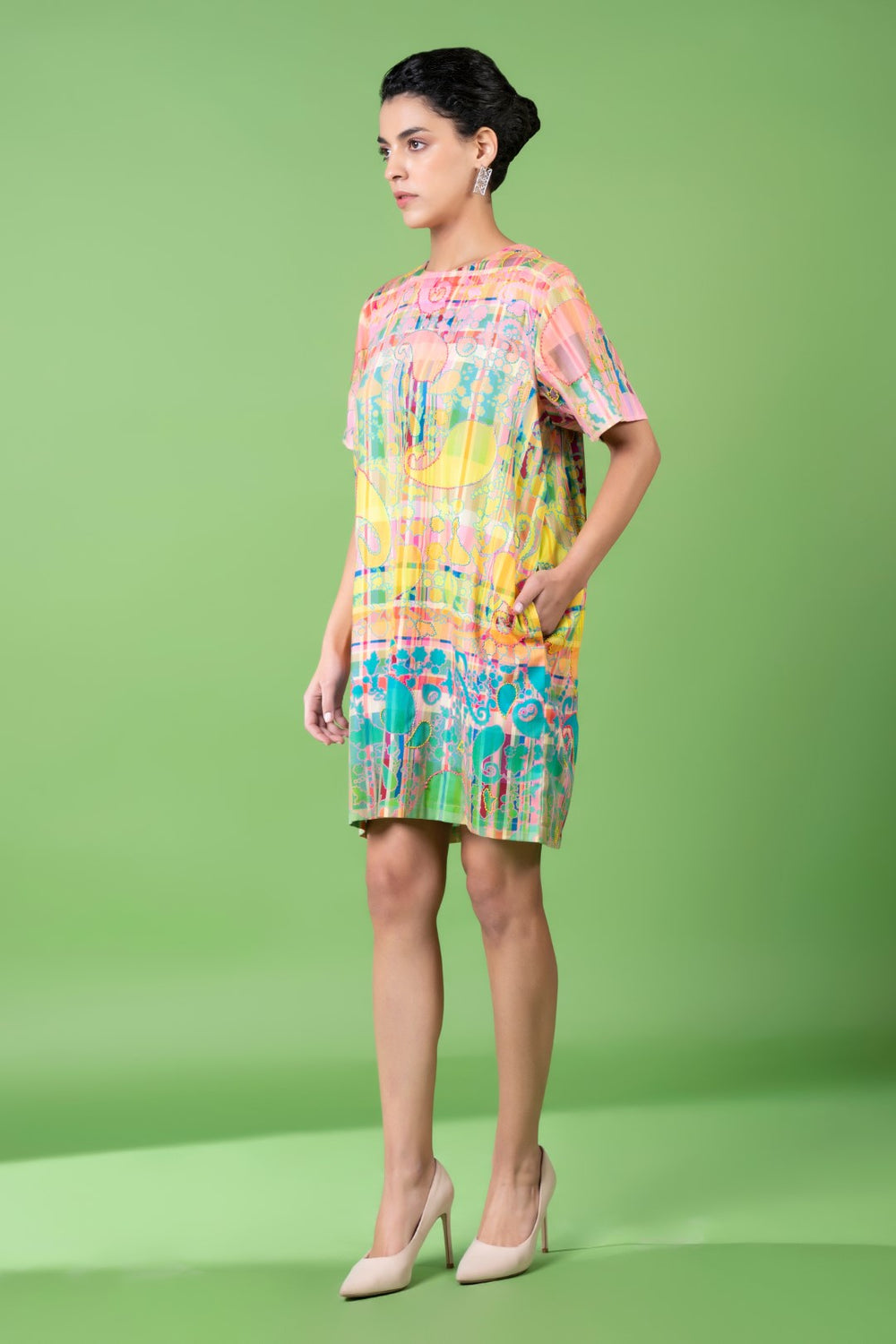 Check And Paisley Embroidered Dress-Siddhartha Bansal