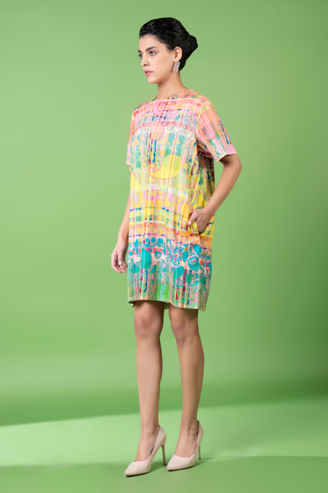 Check And Paisley Embroidered Dress-Siddhartha Bansal