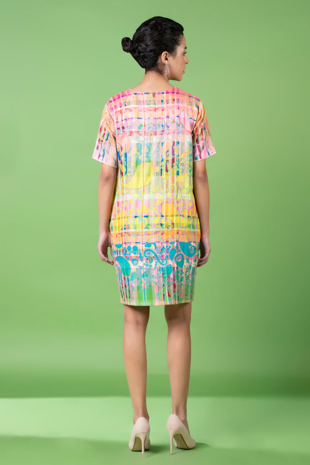 Check And Paisley Embroidered Dress-Siddhartha Bansal