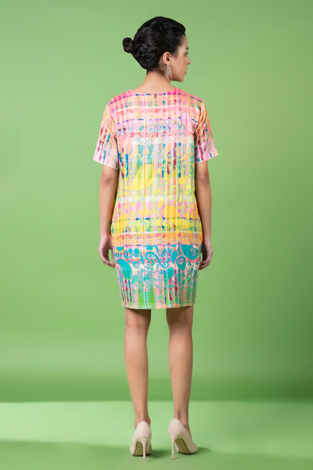 Check And Paisley Embroidered Dress-Siddhartha Bansal