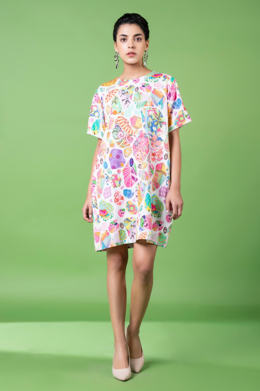 White Block Print Embroidered Dress-Siddhartha Bansal