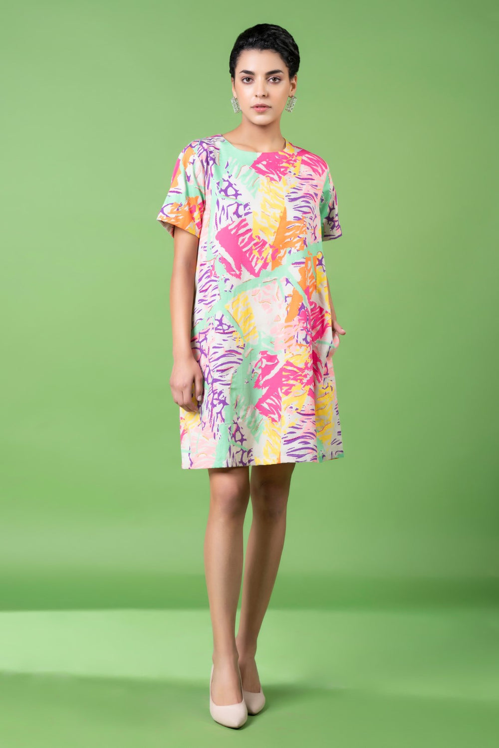 Neon Animal Skin Print Embroiderd Dress-Siddhartha Bansal
