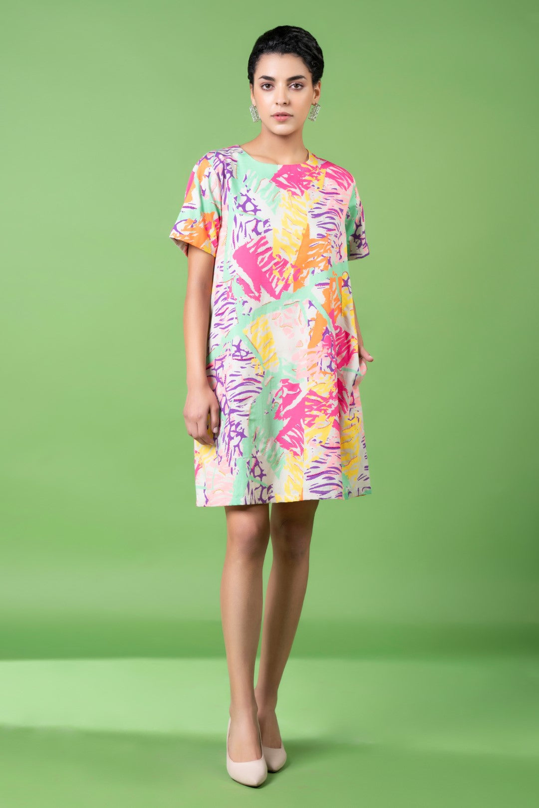 Neon Animal Skin Print Embroiderd Dress-Siddhartha Bansal