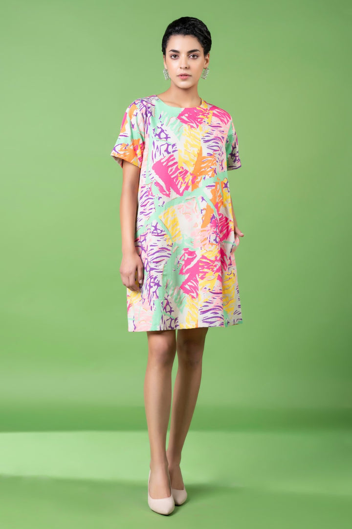 Neon Animal Skin Print Embroiderd Dress-Siddhartha Bansal
