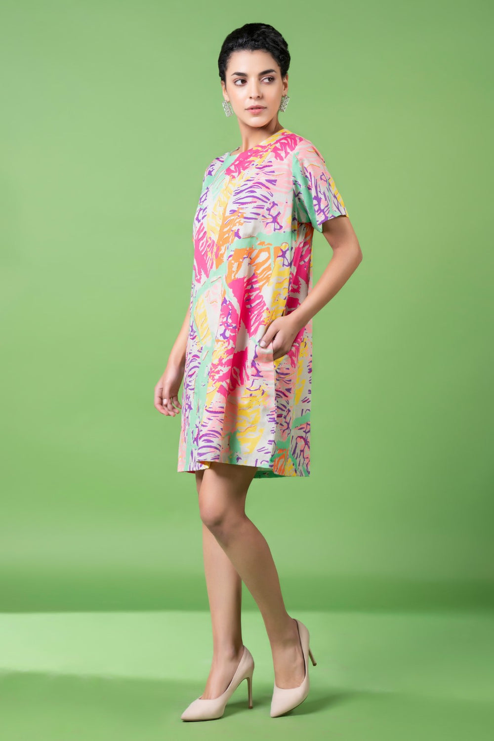 Neon Animal Skin Print Embroiderd Dress-Siddhartha Bansal