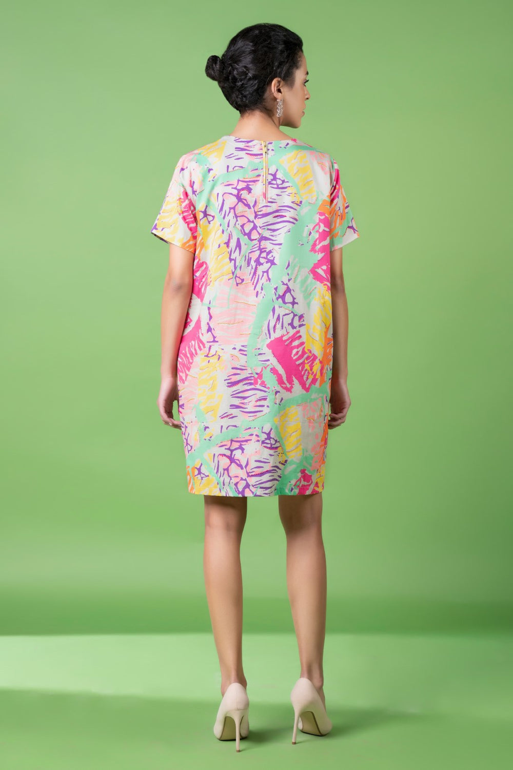 Neon Animal Skin Print Embroiderd Dress-Siddhartha Bansal