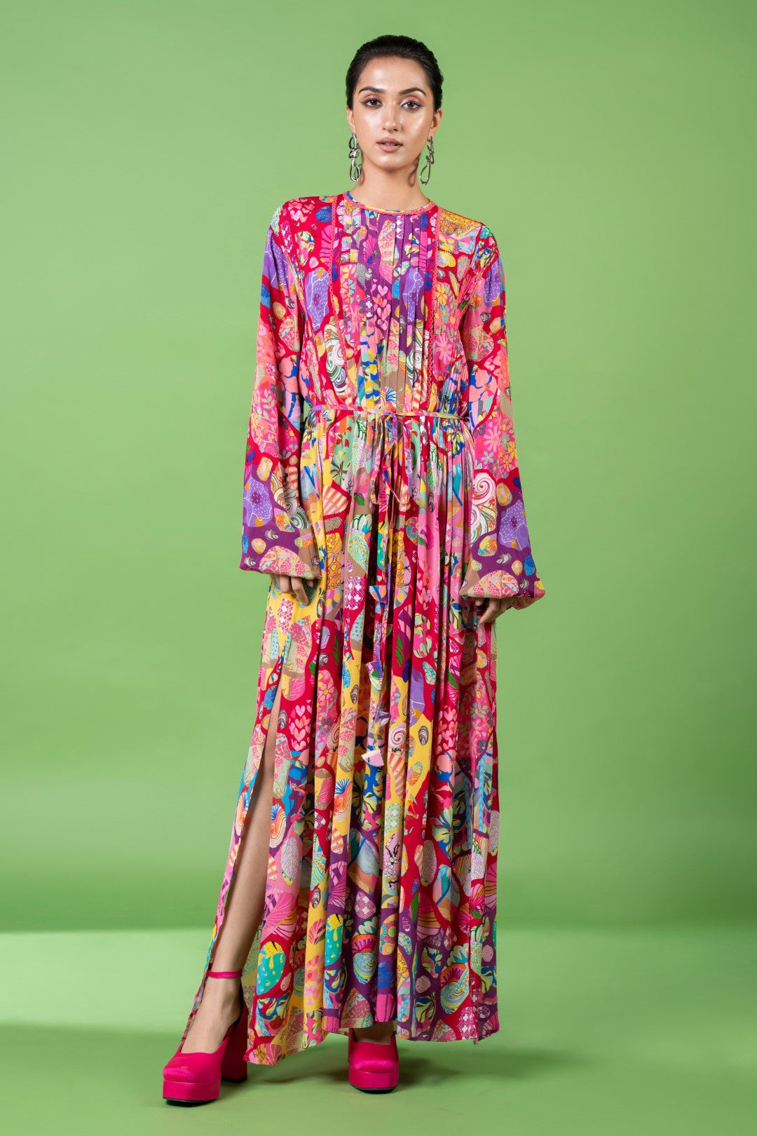 Red Block Kaftan Dress-Siddhartha Bansal