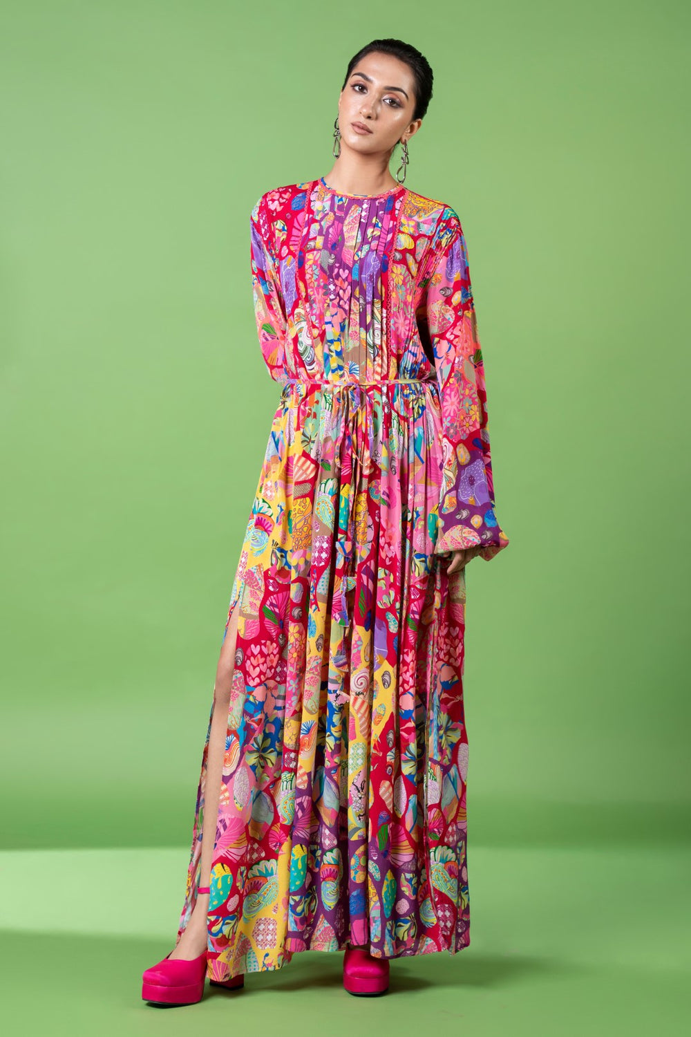 Red Block Kaftan Dress-Siddhartha Bansal