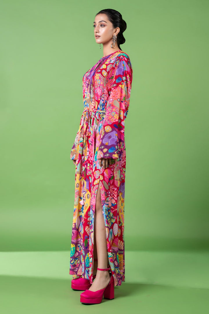 Red Block Kaftan Dress-Siddhartha Bansal