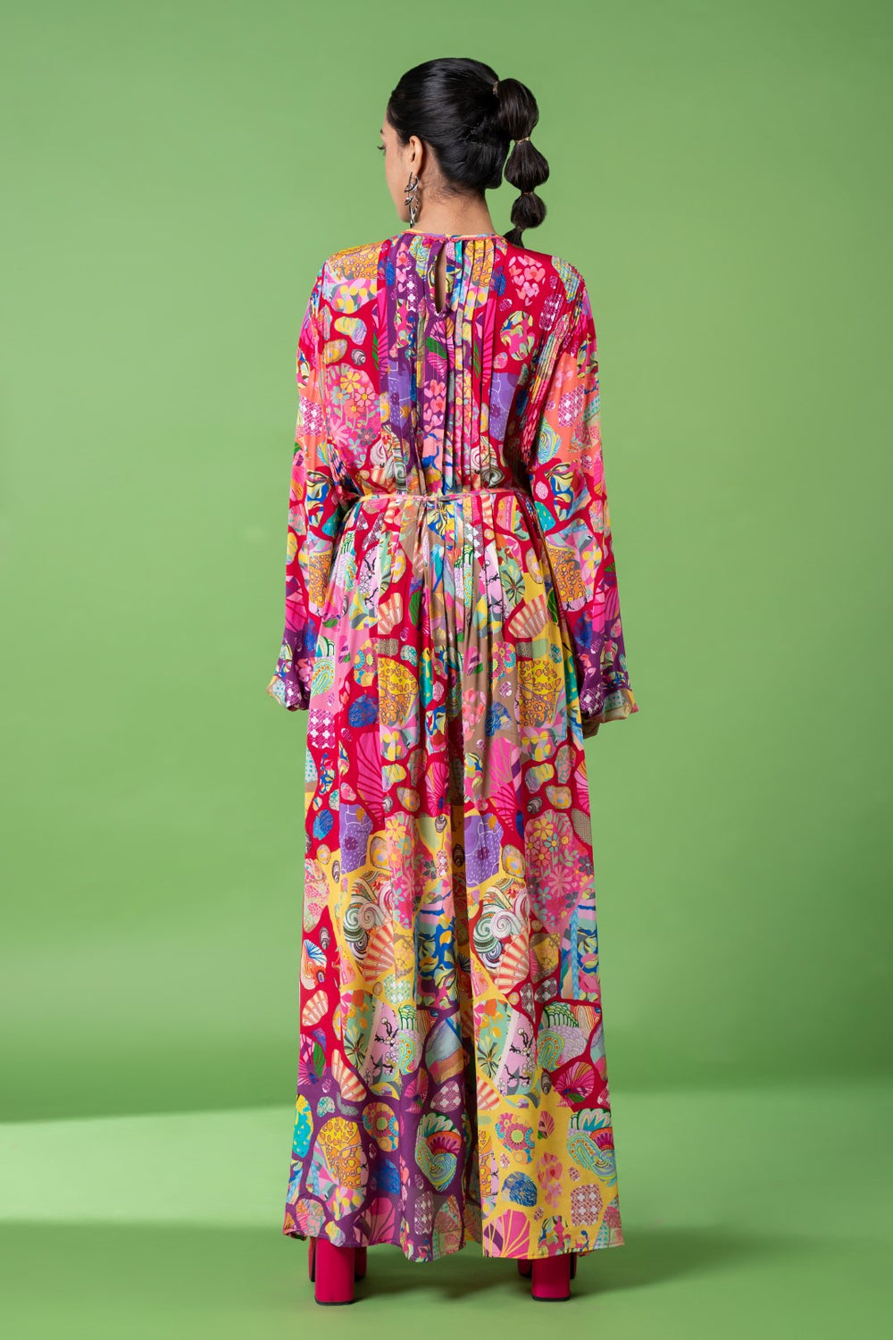 Red Block Kaftan Dress-Siddhartha Bansal