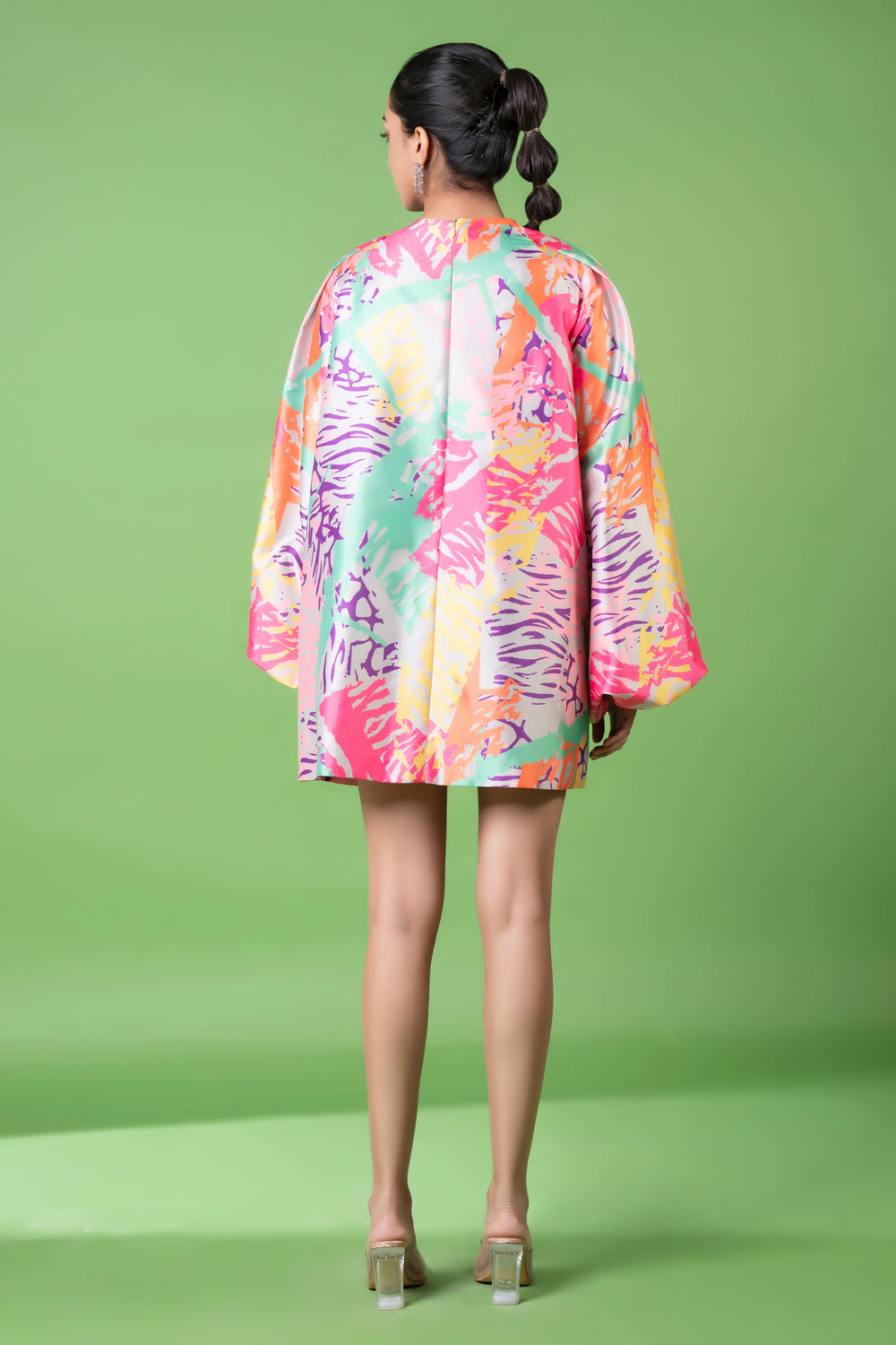 Neon Animal Skin Print Embroidered Twisted Short Dress-Siddhartha Bansal