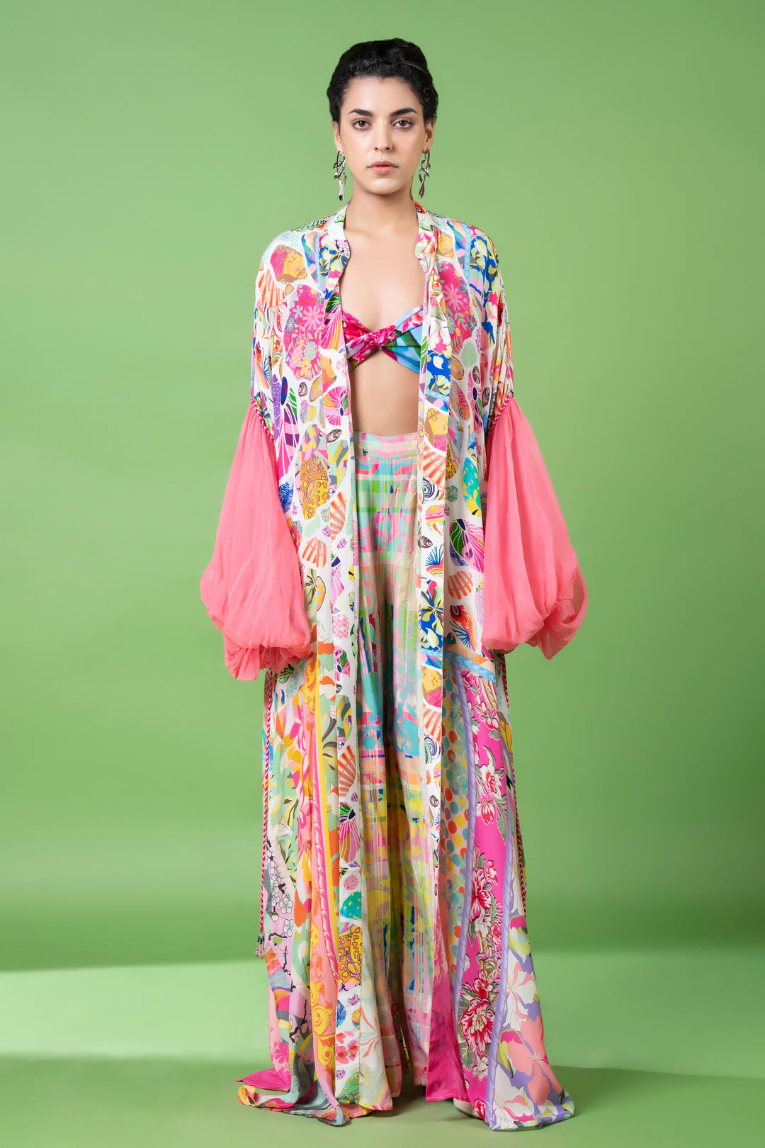 White Block Printed Shrug-Siddhartha Bansal