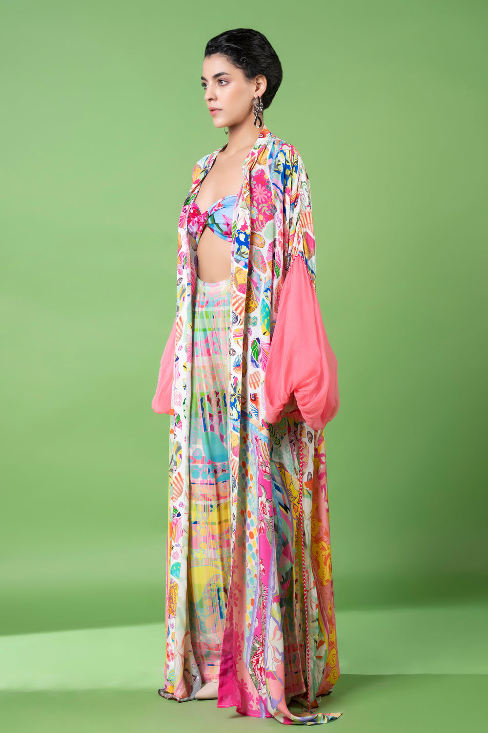 White Block Printed Shrug-Siddhartha Bansal