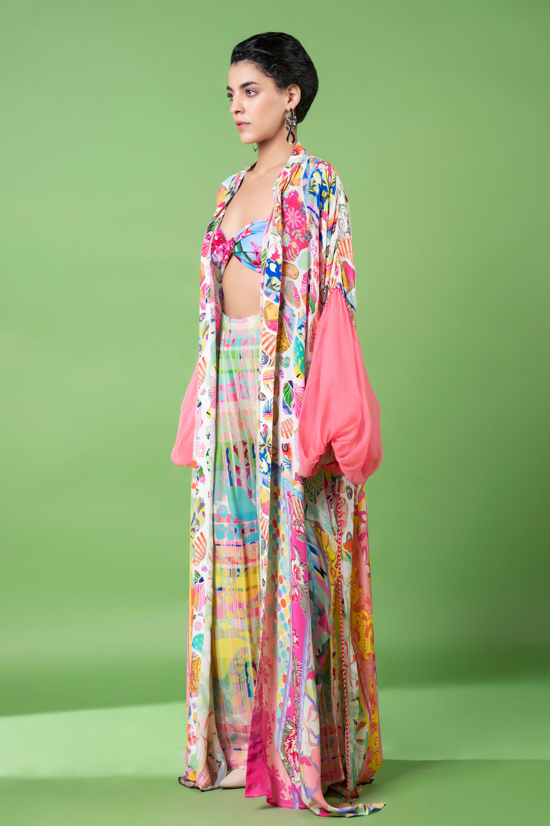 White Block Printed Shrug-Siddhartha Bansal