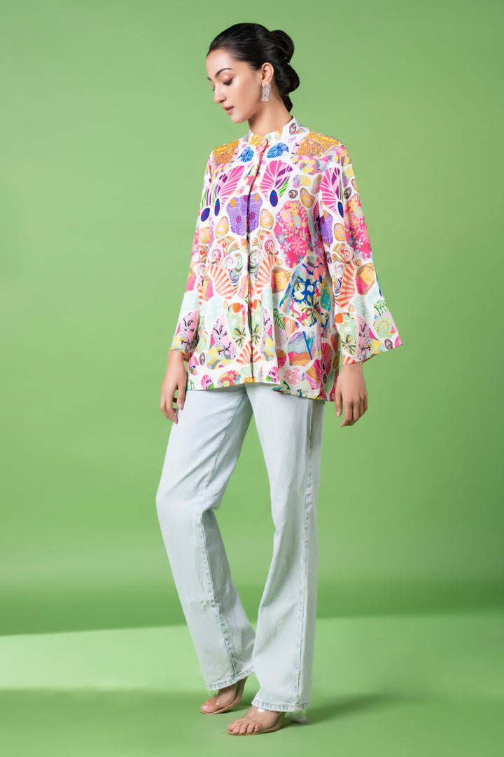 White Block Print Shirt-Siddhartha Bansal