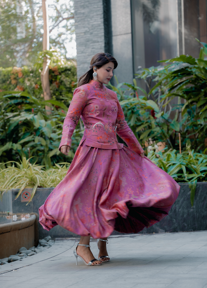 Heena Khan in Pink Bandh Gala Jacket With Bubble Skirt