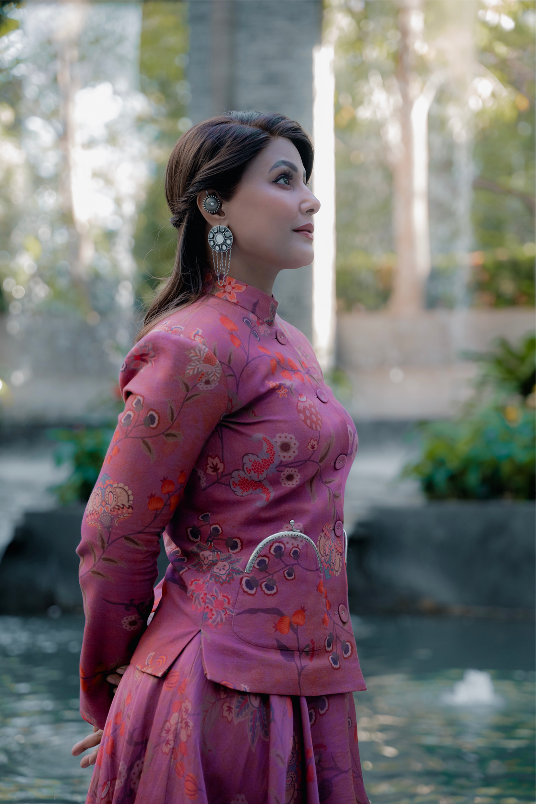 Heena Khan in Pink Bandh Gala Jacket With Bubble Skirt