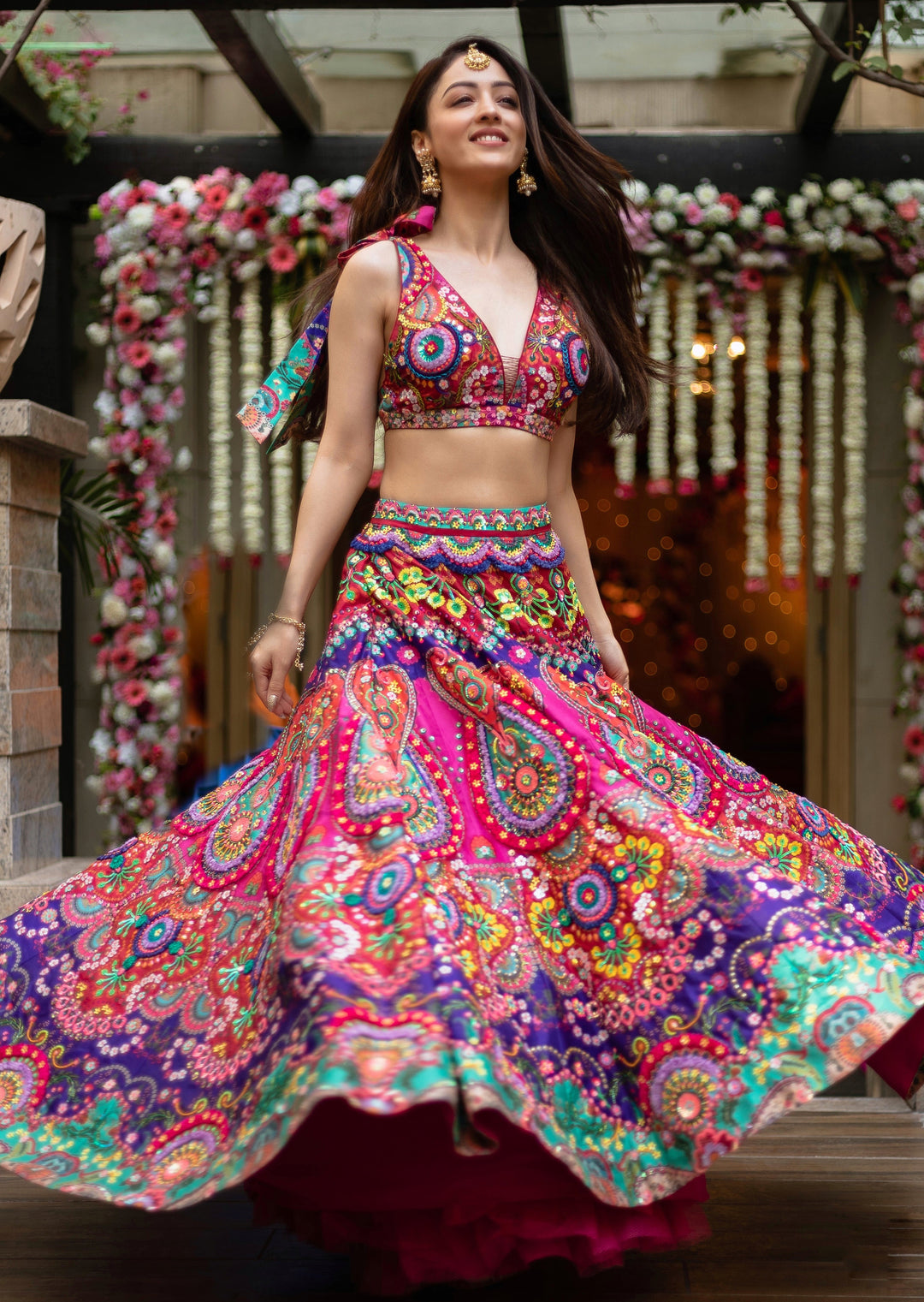 Sandeepa Dhar In Multi Color Bustier Blouse And Multi Color Emb.Skirt-Siddhartha Bansal