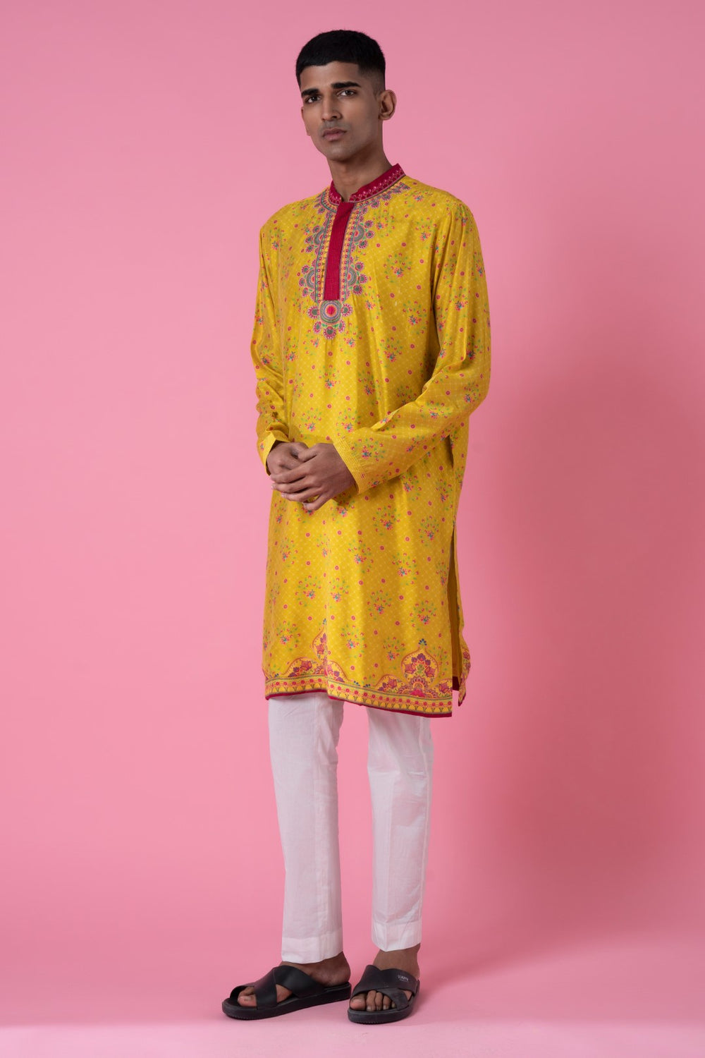 Yellow Ochre Embroidered Kurta Set-Siddhartha Bansal