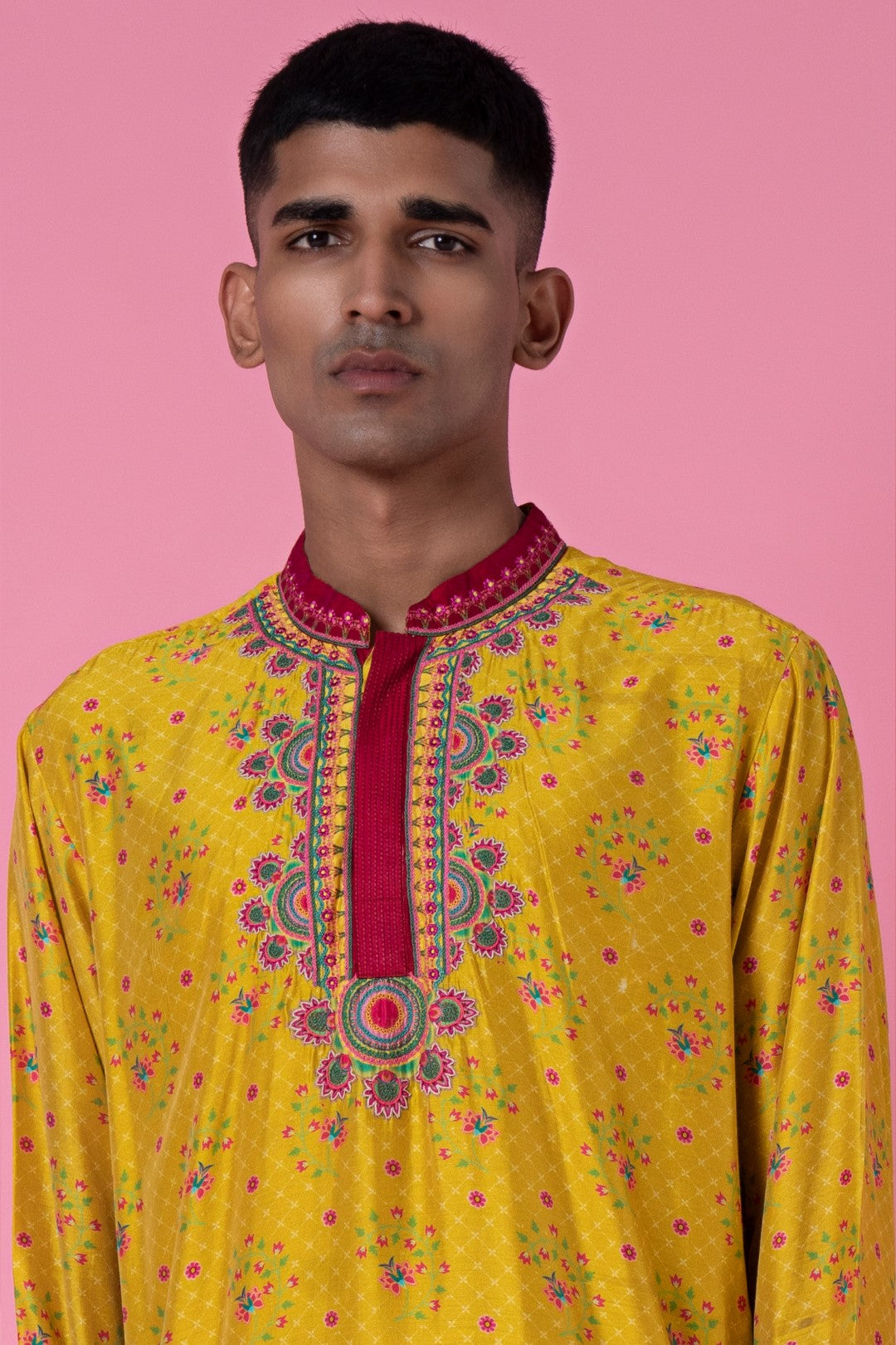 Yellow Ochre Embroidered Kurta Set-Siddhartha Bansal