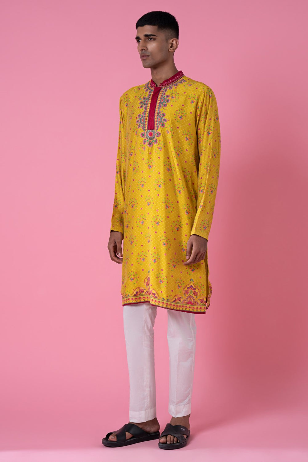 Yellow Ochre Embroidered Kurta Set-Siddhartha Bansal