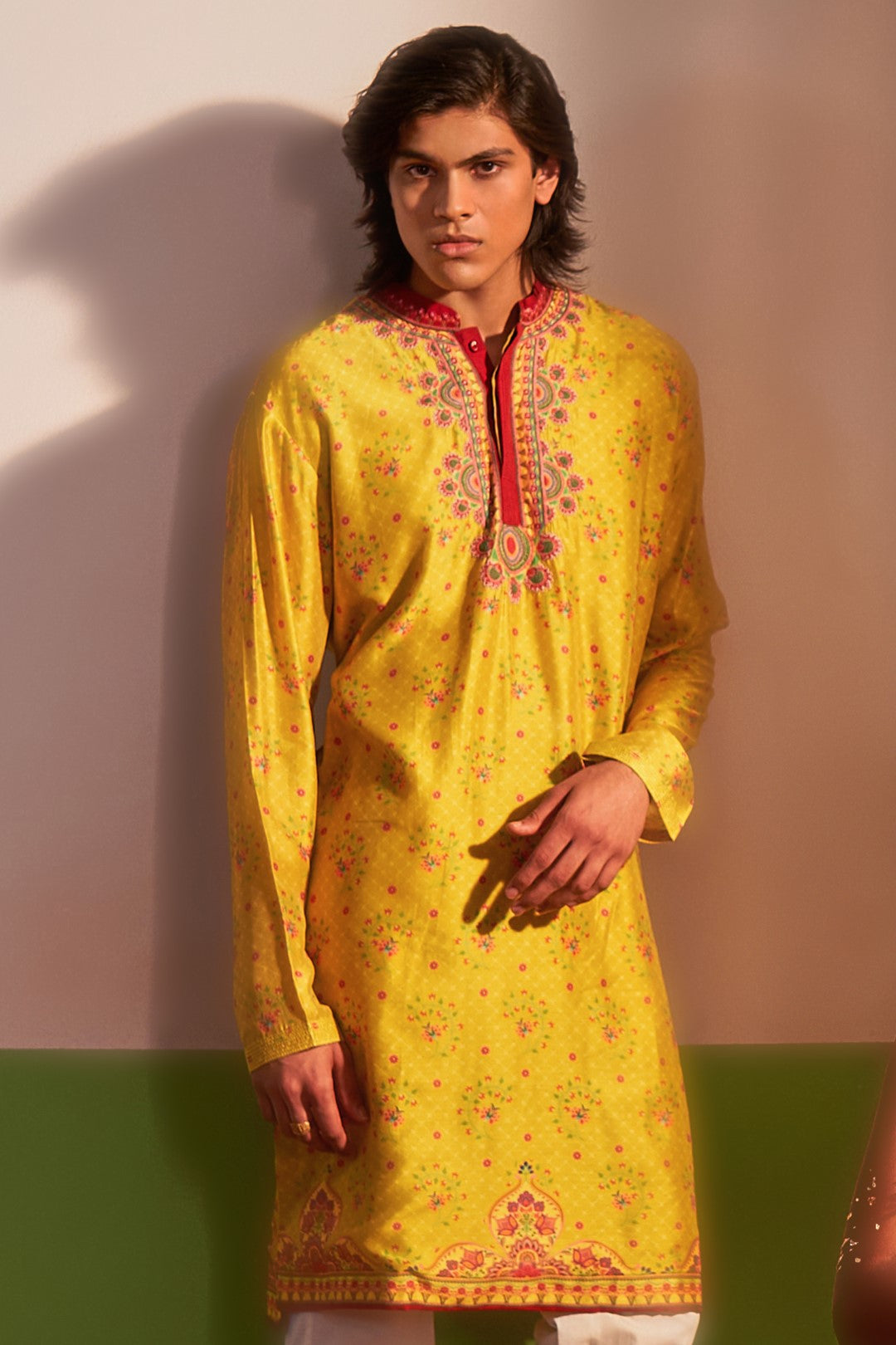 Yellow Ochre Embroidered Kurta Set-Siddhartha Bansal