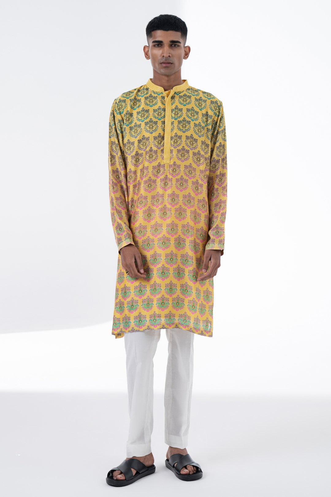 Sunkissed Yellow Ombre Emb. Kurta Set-Siddhartha Bansal