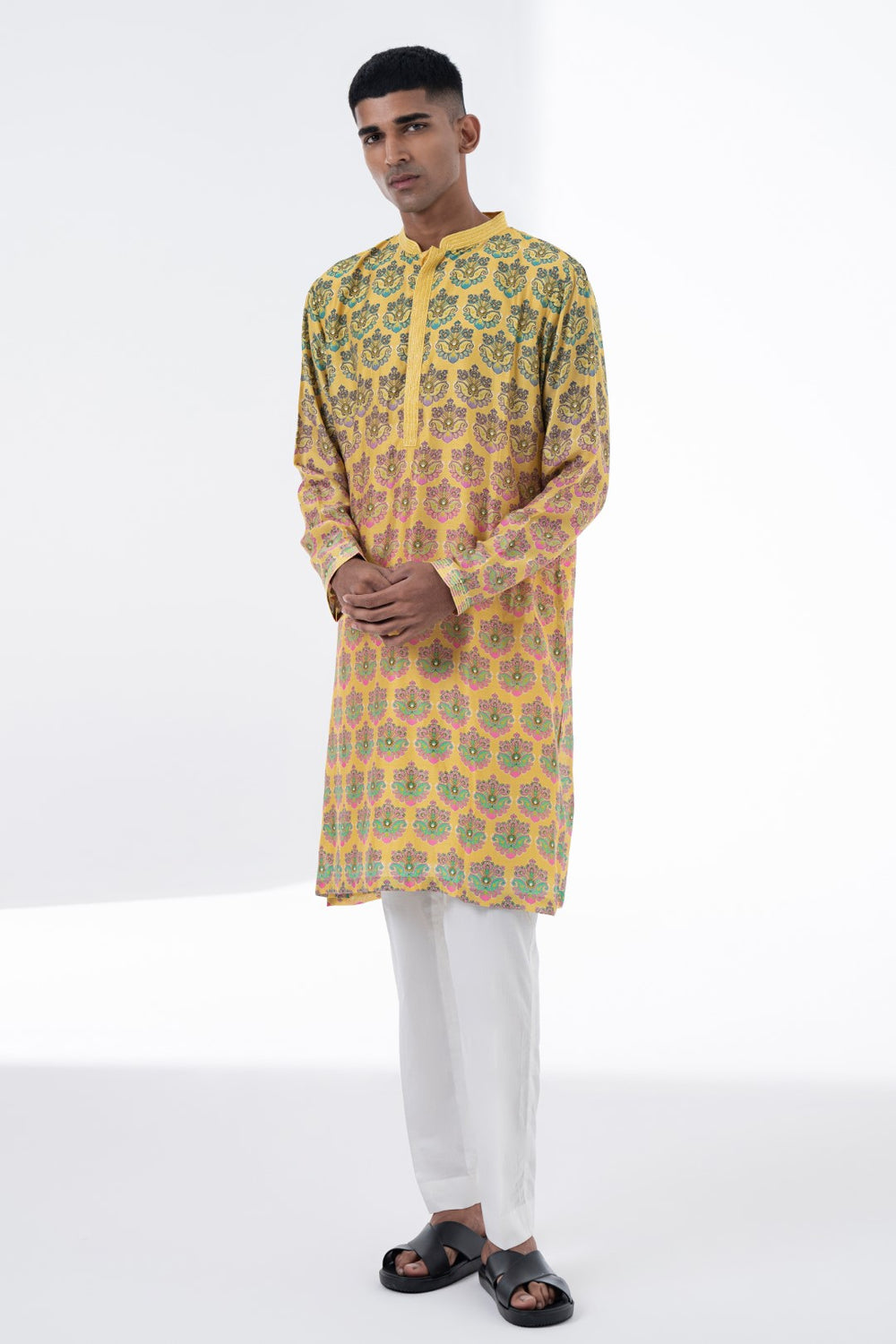 Sunkissed Yellow Ombre Emb. Kurta Set-Siddhartha Bansal