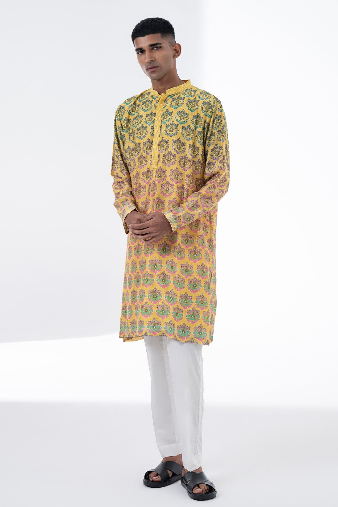 Sunkissed Yellow Ombre Emb. Kurta Set-Siddhartha Bansal