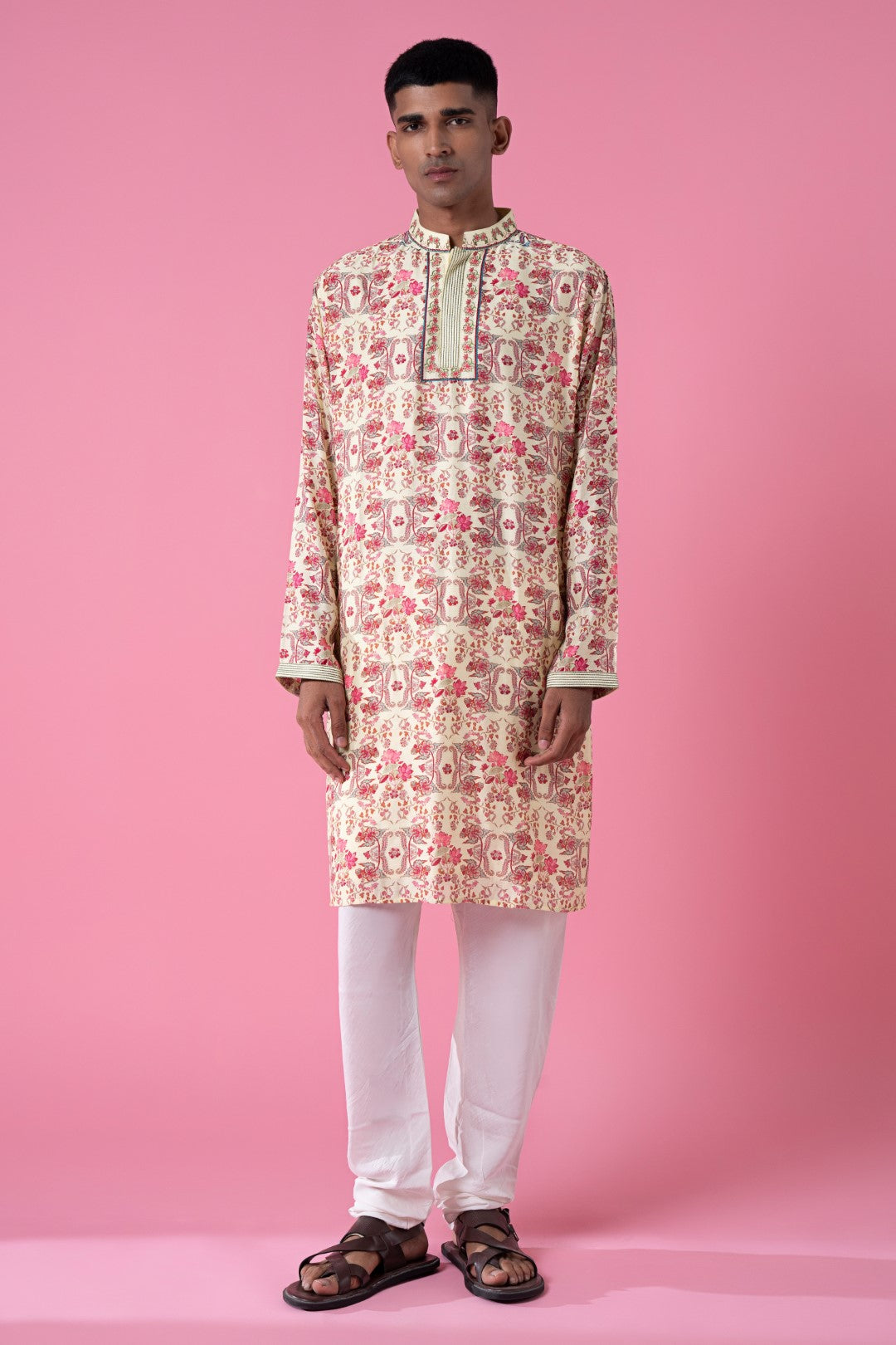Jasmine Wisp Ivory Embroidered Kurta Set-Siddhartha Bansal