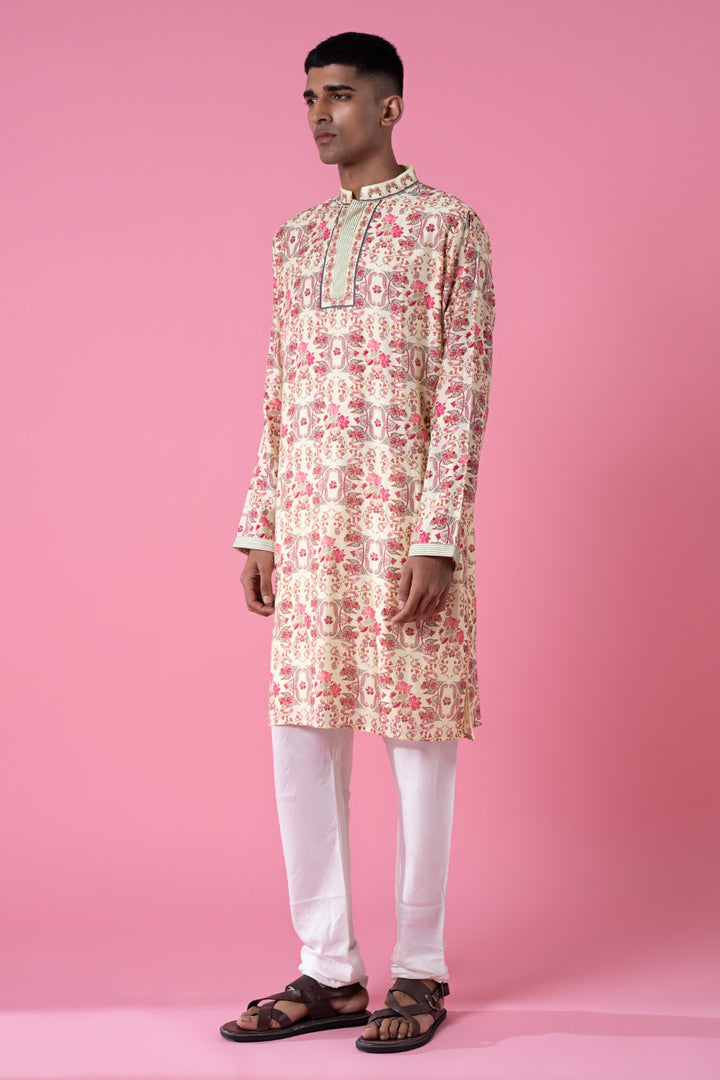 Jasmine Wisp Ivory Embroidered Kurta Set-Siddhartha Bansal