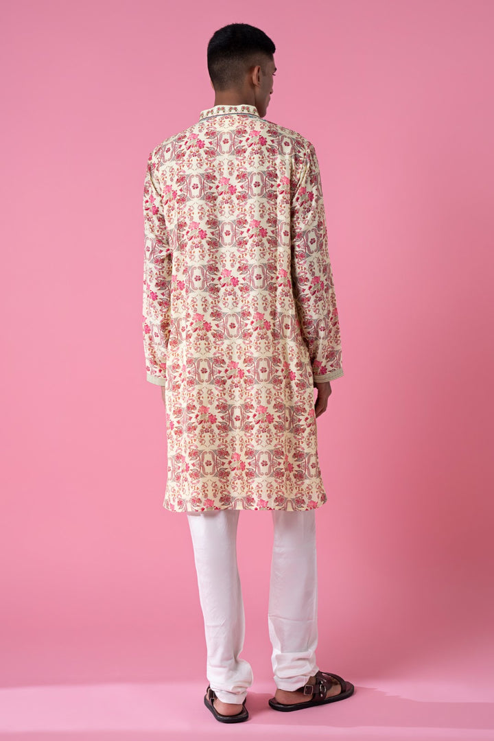 Jasmine Wisp Ivory Embroidered Kurta Set-Siddhartha Bansal