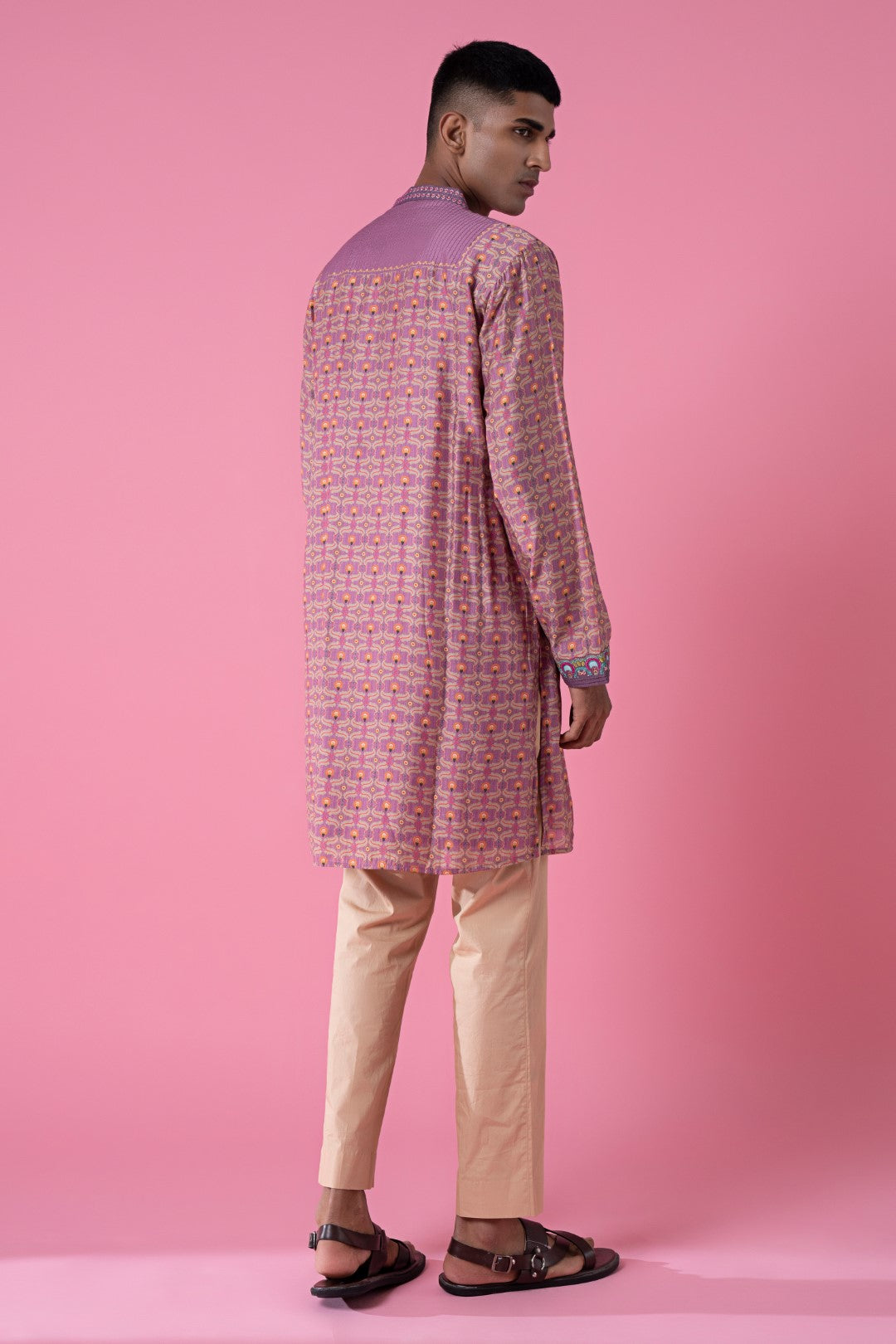Lilac Printed Running Motifs Embroidered Kurta Set-Siddhartha Bansal
