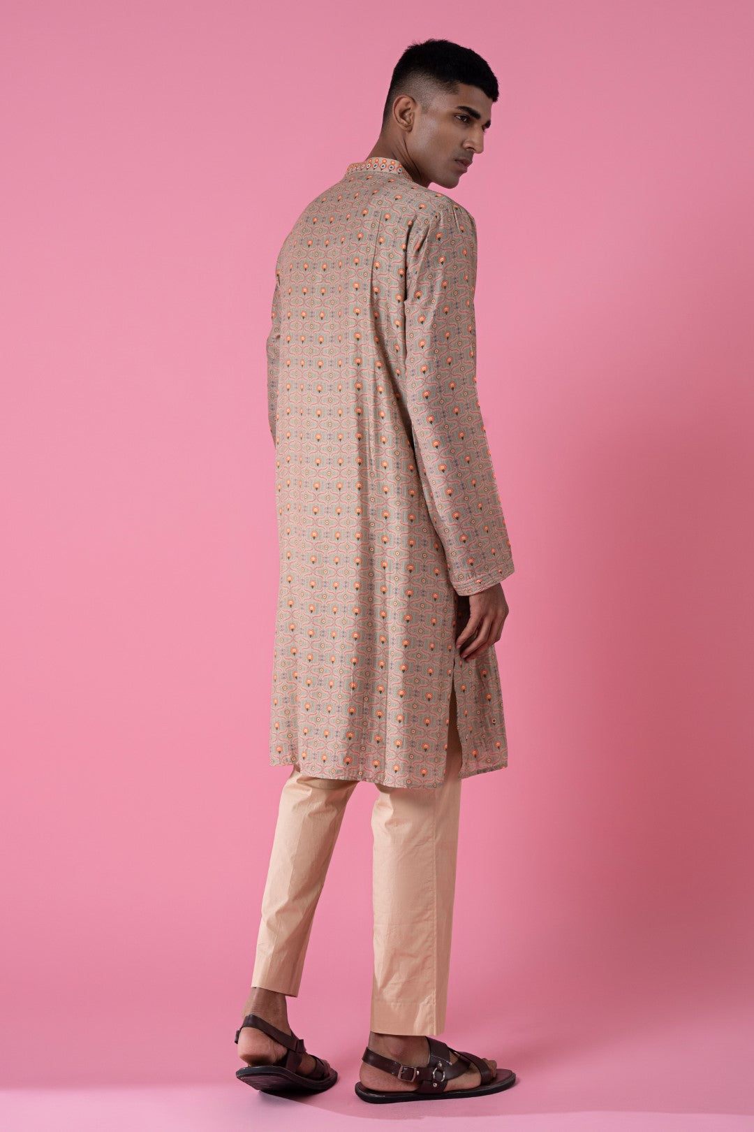 Country Side Beige Running Motif Embroidered Kurta-Siddhartha Bansal