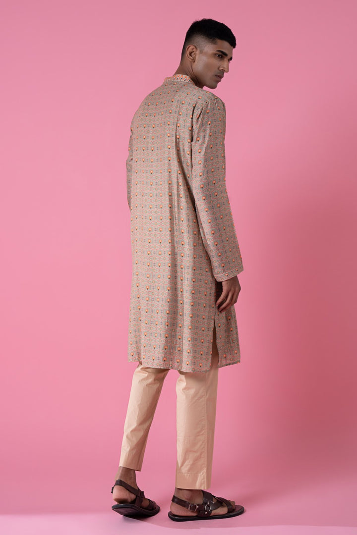 Country Side Beige Running Motif Embroidered Kurta-Siddhartha Bansal