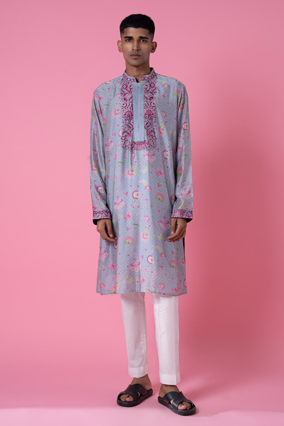 Lavender Spring Grey Embroidered Kurta-Siddhartha Bansal