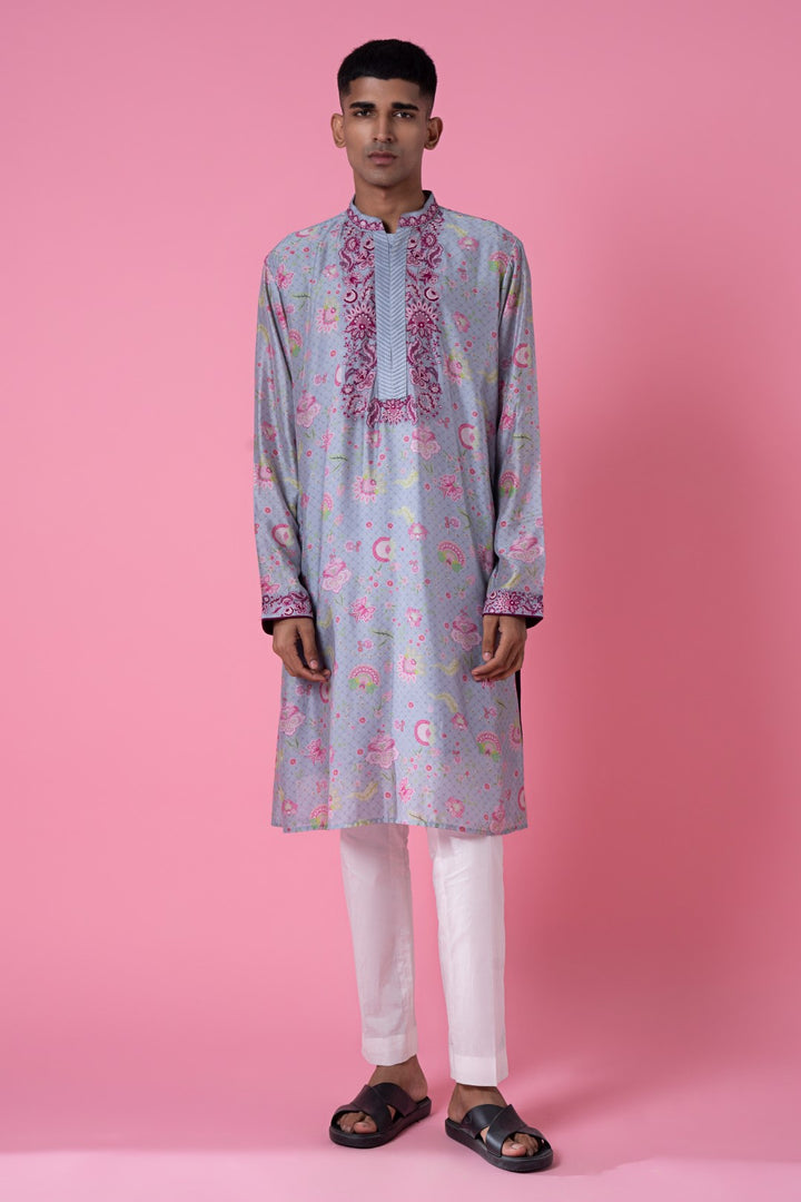 Lavender Spring Grey Embroidered Kurta-Siddhartha Bansal