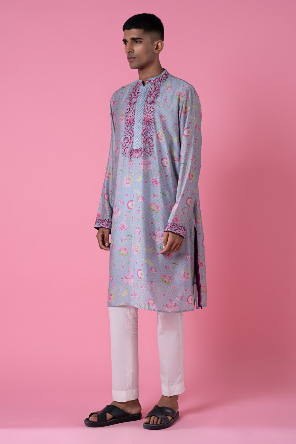 Lavender Spring Grey Embroidered Kurta-Siddhartha Bansal