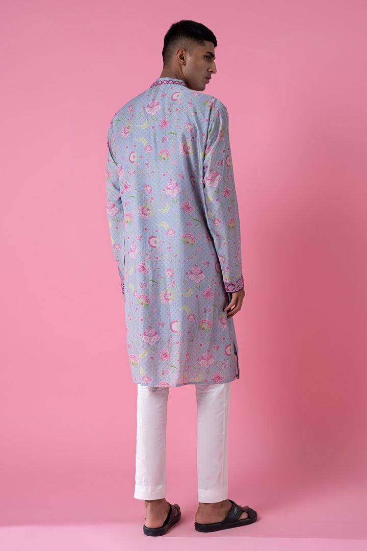 Lavender Spring Grey Embroidered Kurta-Siddhartha Bansal